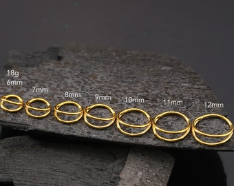 Anillo de oro de 18 quilates con doble aro para tabique nasal, aro con bisagra, aro para trago, aro para daith, aro para hélix, aro de caracola, pendiente para cartílago, regalo para ella, pendientes minimalistas.