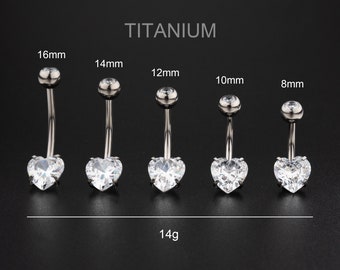 14G Implant Grade Titanium Heart CZ Belly Button Rings/Navel Jewelry/Belly Piercing/Navel Bar/Curved Barbell/Belly Jewelry/Navel Ring/Gifts