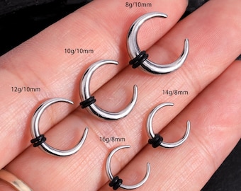 Cresent Horseshoe Pincher Septum Ring 16G,14G,12G,10G,8G/Steel Ear Weights/Plugs Stretchers Gauged Septum Hoops/Silver Horseshoe bull Tapers