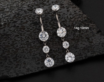 14G Implant Titanium Internally Threaded Dangle CZ Gems Belly Button Ring/Navel Jewelry/Belly Piercing/Navel Barbell Curved 10,12,14,16mm