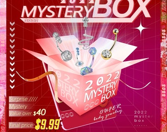 OUFER Mystery Box, Boxes Random, Lucky Gift Box for 5 PCS Belly Rings 14G 10mm- Pay 9.9USD Get 5 Pieces Belly Rings Worth Over 40USD