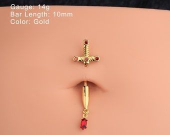 CZ Dangle Dagger Belly Button Ring/Belly Piercing/Belly Jewelry/Navel Ring/Navel Piercing/Navel Jewelry/Minimalist Jewelry/Gift For Her