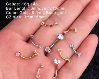 18G 16G 14G Rond CZ Rook Barbell/Anneaux pour sourcils/Snug Rook Barbell/Boucles d'oreilles Rook/Piercing Rook/Piercing Sourcils/Piercing Haltères/Minimaliste