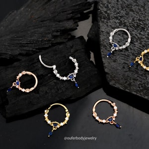 16G Star/Moon/Planet Dangle Septum Ring/Daith Earrings/Helix Hoop/Septum Clicker/Septum Jewelry/Blue CZ Hoops/Tragus/Conch Hoop/Gift for her