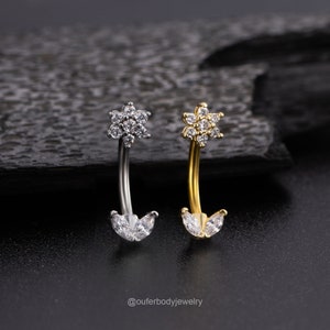 16G Flower Curved Barbell Gold Silver/Flower Leaf Cartilage Earring/Rook Earring/Eyebrow Ring/Rook Barbell/Rook Piercing/Eyebrow Jewelry
