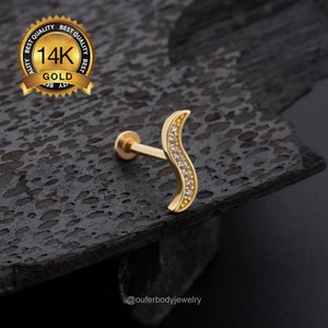 14K Gold S Shape Cartilage Earring/Threadless Push Pin Stud/Inner Conch Piercing/Helix/Tragus/Earlobe Stud/Flat Back Earrings 16g 18g 20g