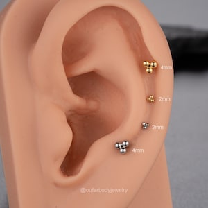 16G/18G/20G Tiny Trinity Bead Cartilage Threadless Push Pin Earrings/Gold Conch Earring/Cartilage Stud/Helix/Tragus/Earlobe Flat Back Studs