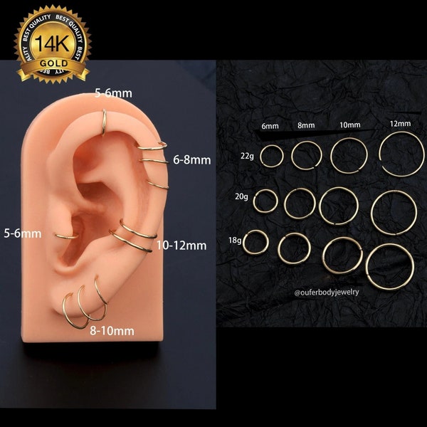 14K Solid Gold Cartilage Hoop, Nose Hoop, Tragus Hoop, Helix Hoop, Conch Hoop,Piercing Hoop Ring,Tiny Huggie Hoop Earrings,6mm 8mm 10mm 12mm