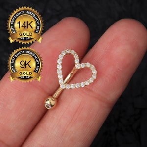 14 kt en 9 kt massief gouden omgekeerde buikring/CZ sprankelende buikpiercing/omgekeerde buikring van boven naar beneden/Gouden navelsieraden/buikpiercing/cadeau voor haar