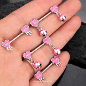 4Pcs 14g Pink Nipple Ring/Jingle Bell Nipple Barbells/Dangle Nipple Jewelry/Barbell Jewelry/Nipple Piercing/Sexy Body Jewelry/Birthday Gift