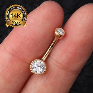 14K Solid Gold Round CZ Belly Button Ring/Non Dangle Belly Button Jewelry/Navel Ring/Belly Ring/ Belly Piercing/Navel Piercing/Gift for her