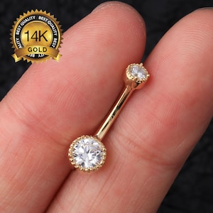 14K Solid Gold Round CZ Belly Button Ring/Non Dangle Belly Button Jewelry/Navel Ring/Belly Ring/ Belly Piercing/Navel Piercing/Gift for her