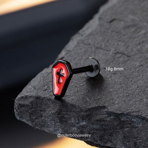 16G Halloween Black Red Coffin Labret Stud/Cartilage Stud/Monroe Stud/Conch Stud/Tragus Stud/Helix Flat Back Stud/Halloween Jewelry/Gifts