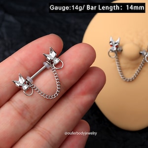 14G CZ Dragon Head Nipple Ring/Nipple Barbell/Nipple Piercing/Sexy Body Jewelry/Barbell Piercing/Halloween Jewelry/Gift For Her/Minimalist