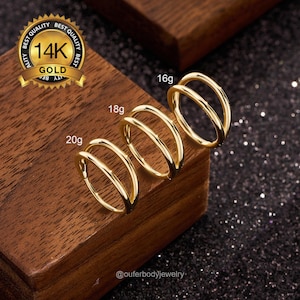 Anneau de nez Double anneau en or massif 16/18/20 g 14 carats/anneau de cartilage/anneau de conque/anneau hélicoïdal/anneau de tour/anneau de Daith/anneau de septum/piercing de septum/cadeau