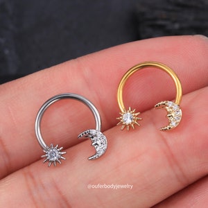 16G Sun & Star Septum Ring/Daith Jewelry/Cartilage Earring/Helix Hoop/Daith Hoop/Septum Jewelry/Tragus/Conch/Gift for Her/Minimalist Earring