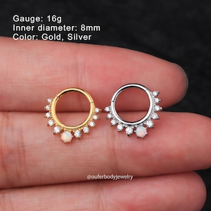 16g CZ/ Opal Hinged Hoop/Septum Ring/Daith Hoop/Hoop Earrings/Cartilage Hoop/Tragus Hoop/Helix Hoop/Silver Hoop Earrings/Minimalist Earrings