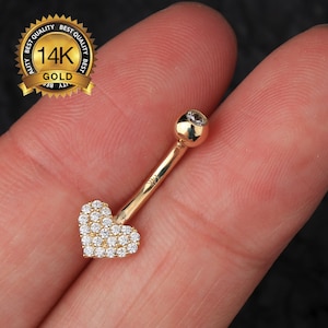 14K massief gouden hart CZ-buikring, navelsieraden zonder bungelen