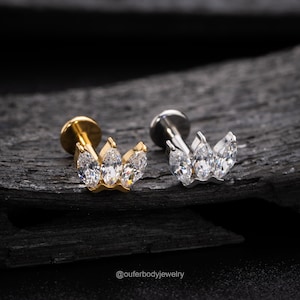 16G 18G Threadless Crown Push-In Labret/Tragus/Cartilage/Conch/Forward Helix Stud/Nose Piercing/Push Pin Earring/Flat Back Stud Silver Gold