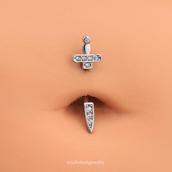 14G CZ Dangle Dagger Belly Button Ring/Belly Piercing/Belly Jewelry/Navel Ring/Navel Piercing/Navel Jewelry/Minimalist Jewelry/Gift For Her