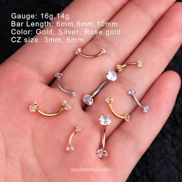 18G 16G 14G Round CZ Rook Barbell/Eyebrow Rings/Snug Rook Barbell/Rook Earring /Rook Piercing/Eyebrow Piercing/Barbell Piercing/Minimalist