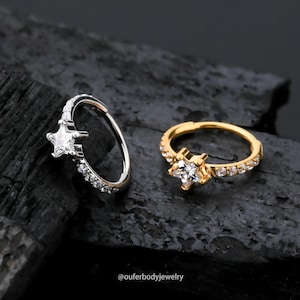 20G Star CZ Nose Hoop Ring/Nose Piercing/Helix Earring/Lobe Earring/Everyday Earrings/Dainty Earrings/Tragus/Nose Jewelry/Delicate earrings