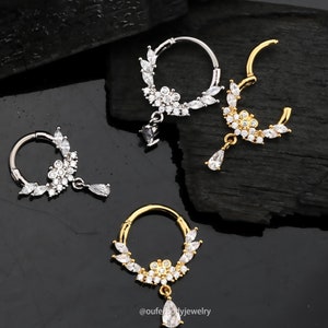 16G Teardrop Dangle Septum Ring/Daith Earrings/Helix Hoop/Septum Clicker/Septum Jewelry/Septum Hinged Hoop/Tragus/Conch Hoop/Gift for her