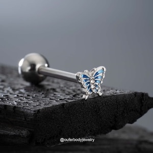 14G Blau Schmetterling Barbell Ring intern gefädelt/Zunge Piercing/Zunge Schmuck/Zunge Ring/Barbell Piercing/Gerade Barbell/Geschenk