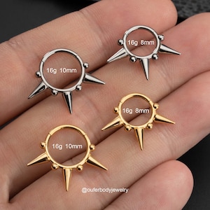 16G Implant Titanium Spike Septum Ring/Nose Ring/Daith Hoop/Hinged Clicker Hoop/Punk Triple Spikes Septum Clicker/Helix/Conch Hoop/Gifts