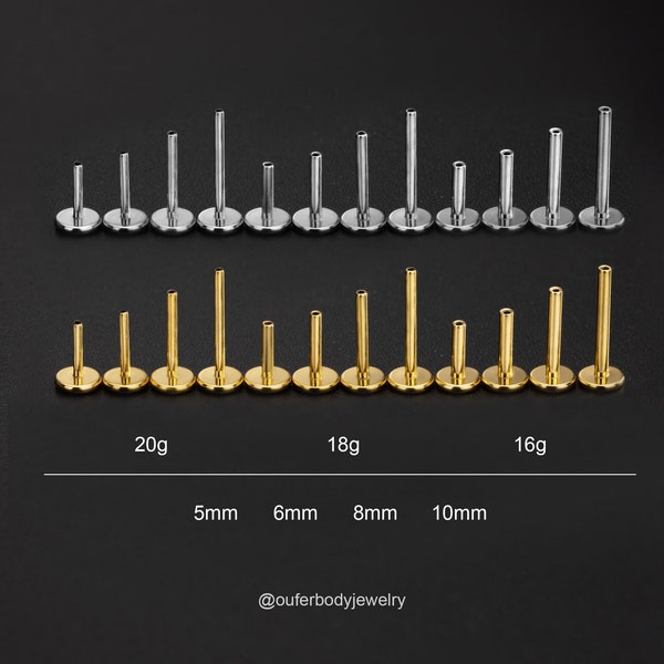 16/18G 20G 5,6,7,8,9,10,11,12mm THREADLESS Implant Titanium Replacement/Threadless Post/Push Pin Back/Flat Back/helix/conch/tragus/nose stud
