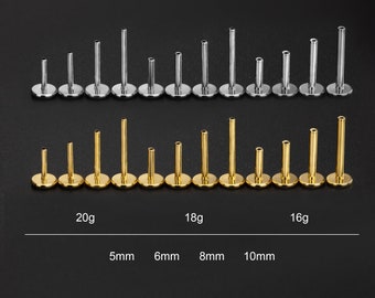 16/18G 20G 5,6,7,8,9,10,11,12mm Implante SIN ROSCA Reemplazo de titanio/Poste sin rosca/Pin de empuje hacia atrás/Parte posterior plana/hélice/concha/tragus/perno de nariz