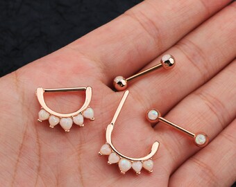 Nipple Rings Nipple Jewelry Pair of 14G Gold Elegant Opal with Turquoise Stone Nipple Barbells Nipple Piercing