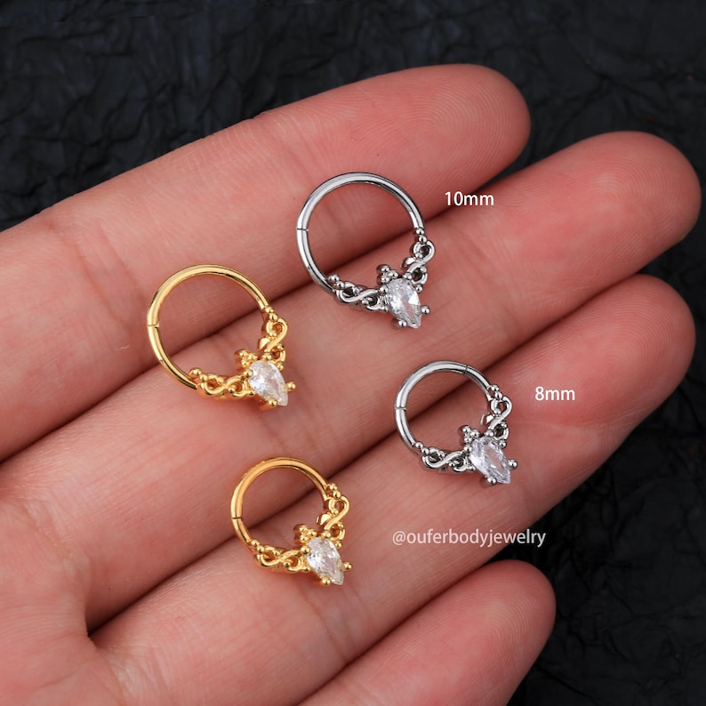 16G CZ Teardrop Septum Ring/Daith Earring/Tragus Jewelry/Helix Earring/Conch Earring/Hoop Earring/Cartilage Earring/Gift For Her/Minimalist 