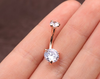 14G internamente roscado CZ Belly Ring / Faceted Round Belly Button Jewelry / Silver & Rose Gold Navel Jewelry / Belly Piercing / Regalo para ella