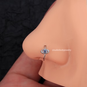20G Evil Eye Nose Ring/Nose Jewelry/Gold Nose Ring/Silver Nose Ring/Nose Piercing/Helix Hoop/Tragus Hoop/Cartilage Hoop/Tiny Hoop Earring