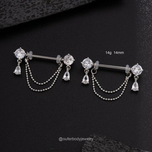 14G Silverose Gold Dangle Nipple Rings/nipple Jewelry/nipple Barbell
