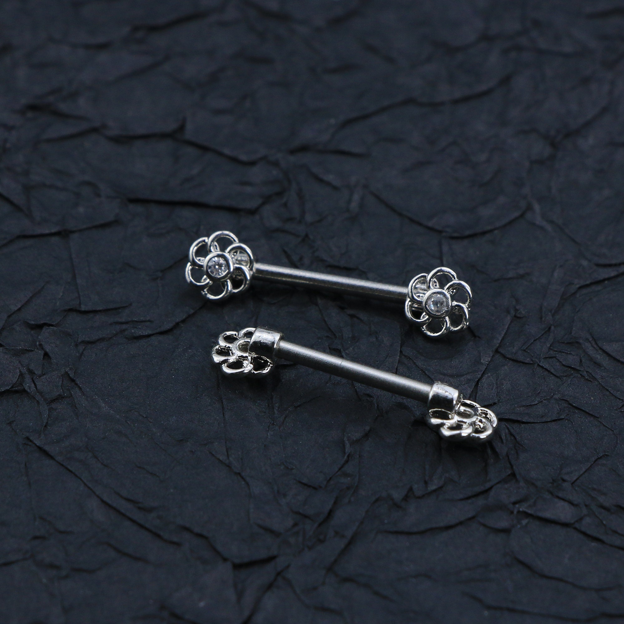 Silver Nipple Bar. Flower Nipple Ring. CZ Nipple Jewelry. 14G Etsy