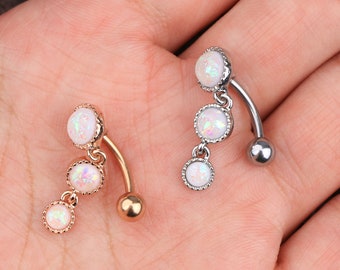 14G Surgical Steel Reverse Belly Ring/Opal Belly Ring/Navel Piercing/Top Down Belly Ring/Belly Piercing/Belly Button Ring/Gift For Her