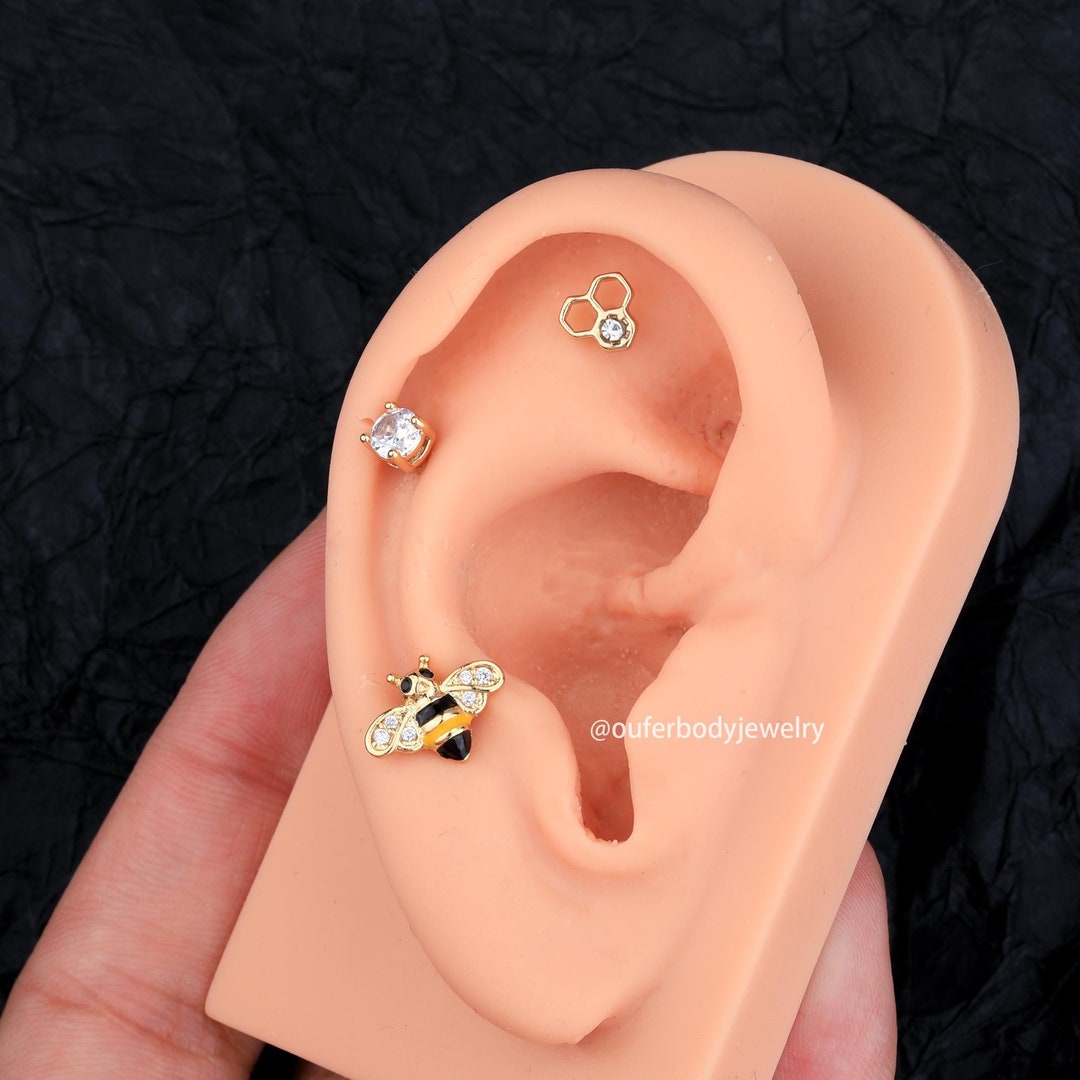 3pcs 16G Bee Honeycomb CZ Threaded Stud Earringscartilage  Studlabrethelix Studstragus Studconch Studstacking Earringtiny CZ  Earrings - Etsy