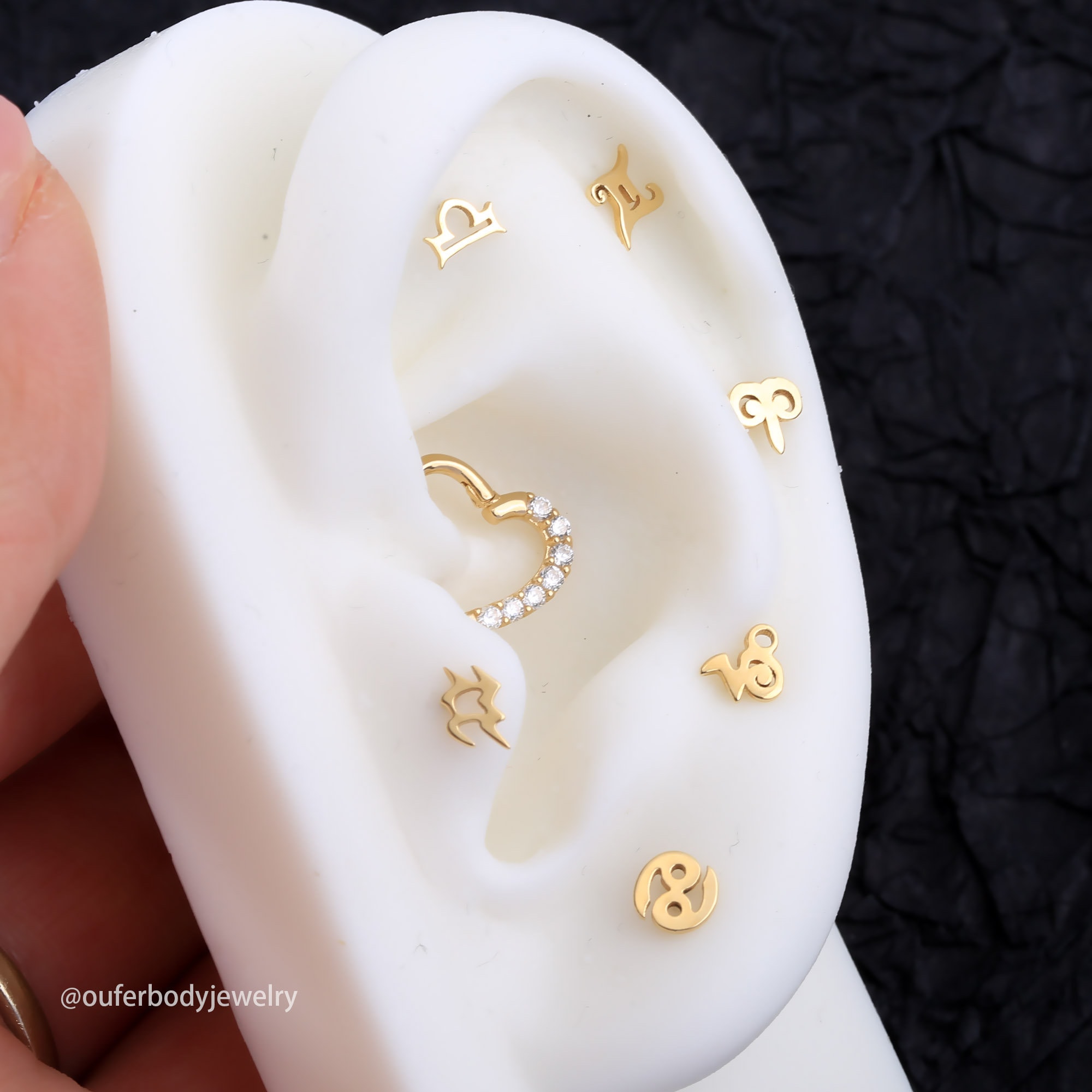 14K Solid Gold Threadless Zodiac Sign Tops/Push-In Labret/12 Constellation Zodiac Stud Earrings/Cartilage/Tragus/Helix/Conch/Earlobe Studs