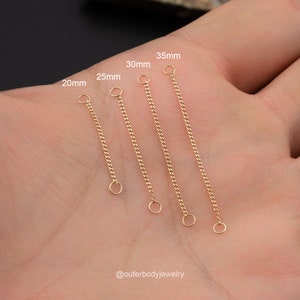 14K Solid Gold Dangle Chain Attachement/Double Chain Piercing/Gold Cartilage Chain/Linking Chain Connector/Loop Chain Earring 20,25,30,35mm image 9