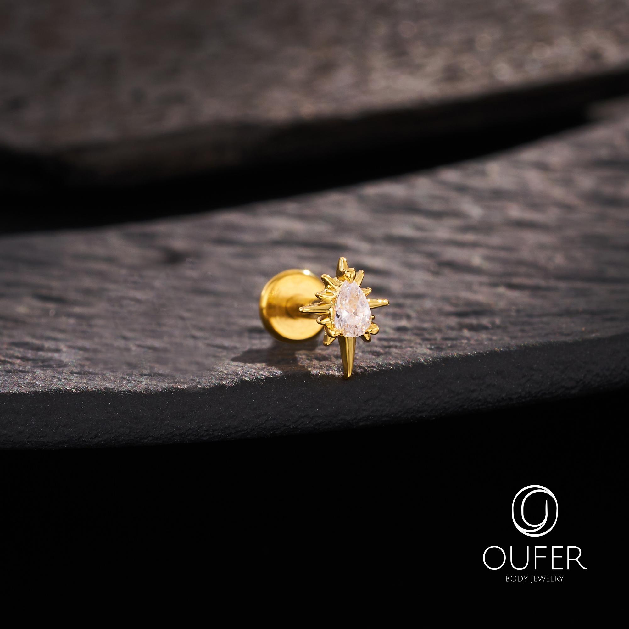 16G 8mm THREADLESS Tiny Gold/silver Stud Earrings/sun Pear CZ Push