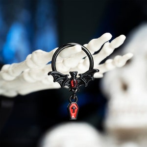 16G Bat Dangle Coffin Septum Hoop Ring/Black Red Cartilage Earring/Halloween Jewerly/Helix/Conch/Tragus Piercing Hoop/Spooky Jewelry/Gifts