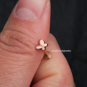 16G Tiny Butterfly Internally Threaded Flat Back Cartilage Stud/Tragus Stud/Conch Stud/Helix Stud/Labret Stud/Dainty Earrings/Gift For Her Rose Gold