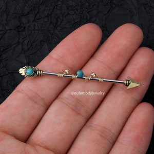 14g Burnished Gold Industrial Barbell Arrow with Stone Industrial Barbell/ Industrial Earrings/ Industrial Piercing/Industrial Piercing Gold