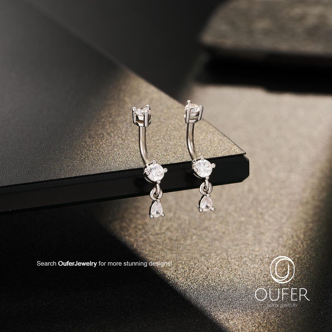 Dangle Rook Earring 16G Round CZ Dangle Rook Earring/curved Barbell/internally Threaded ...