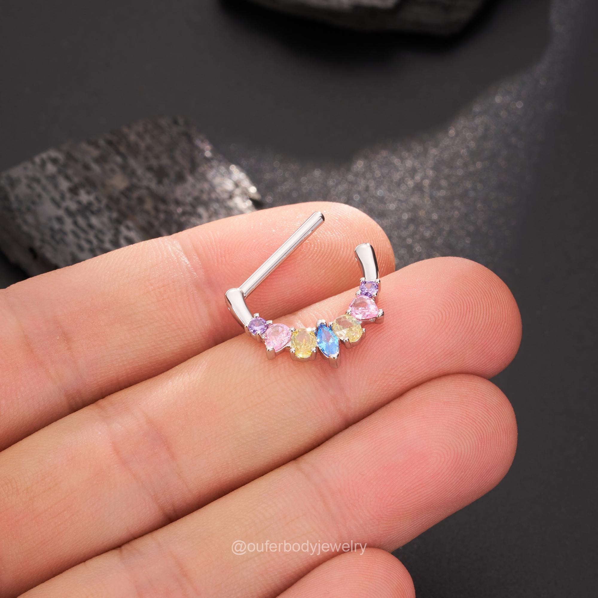 1ペア 14G 14mm ニップルクリッカー、カラフルなCZ、ニップルピアス