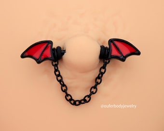 14G Bat Wing Nipple Ring/Nipple Piercing/Nipple Jewelry/Nipple Barbell/Halloween Piercing/Sexy Body Jewelry/Gift For Her/Minimalist Jewelry