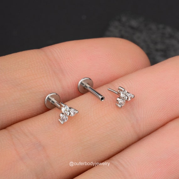 Oufer Orecchini Per Cartilagine In Acciaio Inox - Design Floreale Con 5 Petali Trasparenti, 16G, Elegante E Moderno - Foto 7