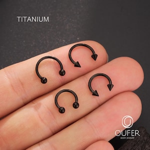 2PCS 16G Black Spike/Ball End TITANIUM Septum Ring/Horseshoe Ring/Intenally Threaded/Septum Jewelry/Daith/Helix/Cartilage Piercing/Nose Ring